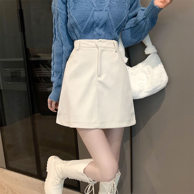 Fat mm プラスサイズ女性用コーデュロイ Aラインスカート、秋、新デザイン、ハイウエスト、ブラック、スリム、ヒップにぴったり合うショートスカート
