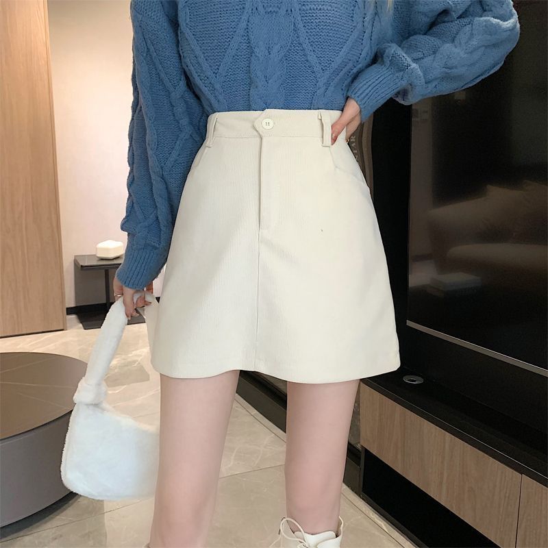 Fat mm プラスサイズ女性用コーデュロイ Aラインスカート、秋、新デザイン、ハイウエスト、ブラック、スリム、ヒップにぴったり合うショートスカート