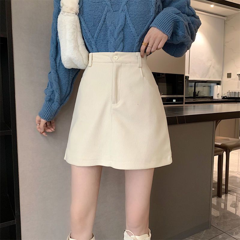 Fat mm プラスサイズ女性用コーデュロイ Aラインスカート、秋、新デザイン、ハイウエスト、ブラック、スリム、ヒップにぴったり合うショートスカート