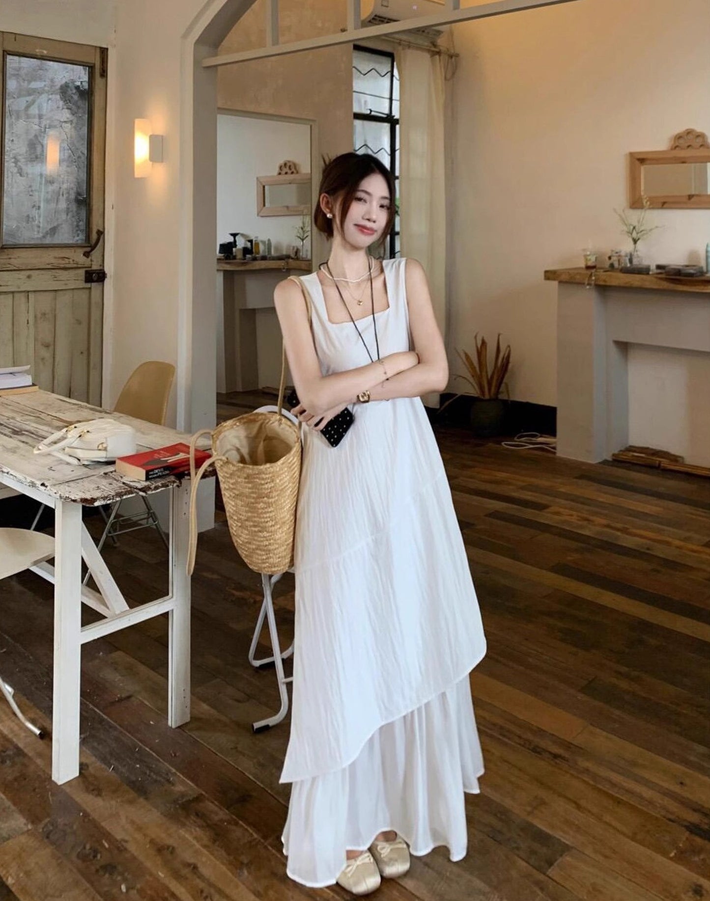レディース ワンピース ロングスカート ノースリーブ