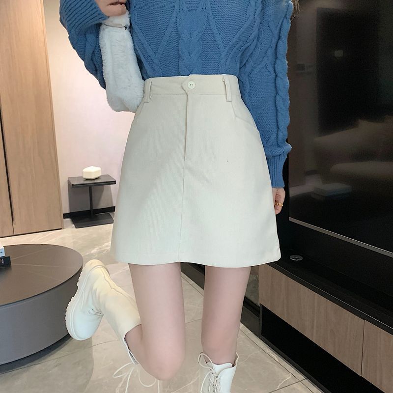 Fat mm プラスサイズ女性用コーデュロイ Aラインスカート、秋、新デザイン、ハイウエスト、ブラック、スリム、ヒップにぴったり合うショートスカート