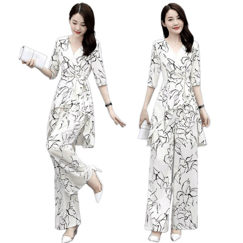 フラワー スーツ 2点セット セットアップ シフォン ワイドパンツ