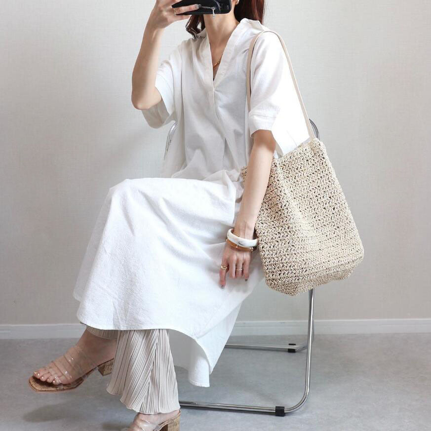 半袖 チュニック ロングワンピース ゆったり 体型カバー