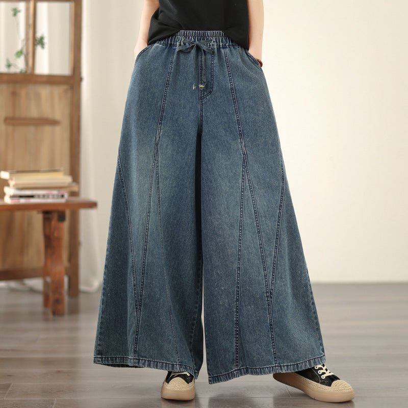 レディース ゆったりとした ワイドレッグジーンズ ストレート ワイドパンツ