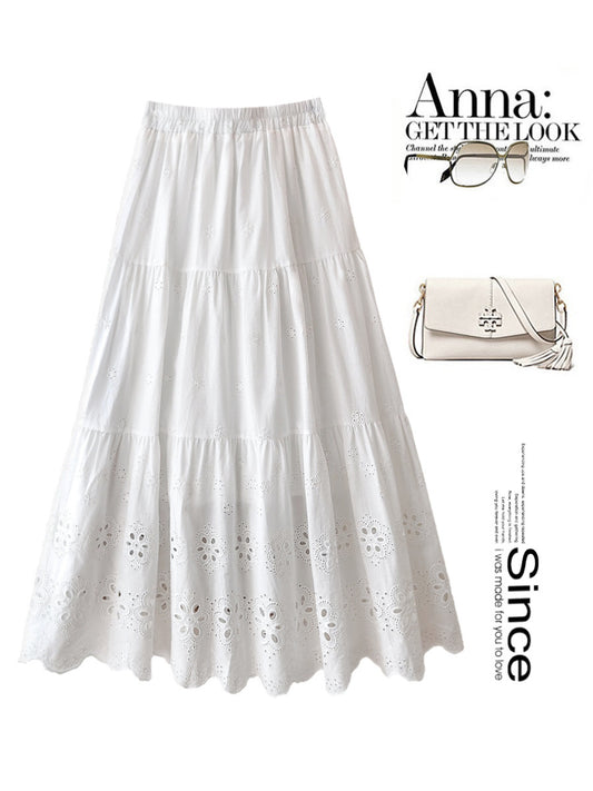 カジュアルスカート 花柄刺繍 Aライン スカート薄手 コットン素材