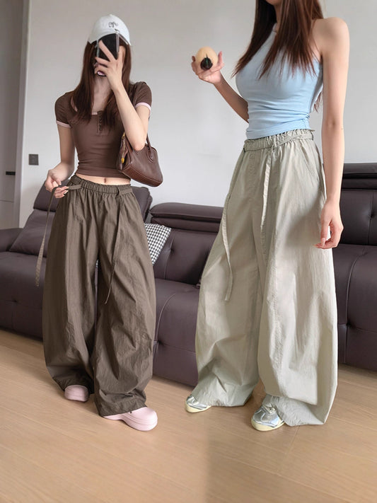 ハイウエスト ワイドレッグパンツ レディース ゆったりスタイル カジュアルパンツ 万能 スポーツパンツ