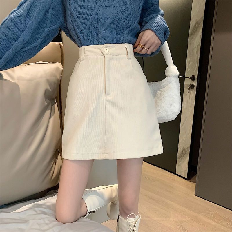 Fat mm プラスサイズ女性用コーデュロイ Aラインスカート、秋、新デザイン、ハイウエスト、ブラック、スリム、ヒップにぴったり合うショートスカート