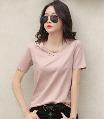 レディース Vネック 半袖Tシャツ