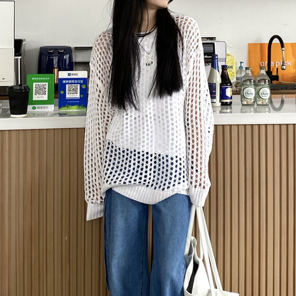レディース ニット ゆったりとした透かしニット フリーサイズ
