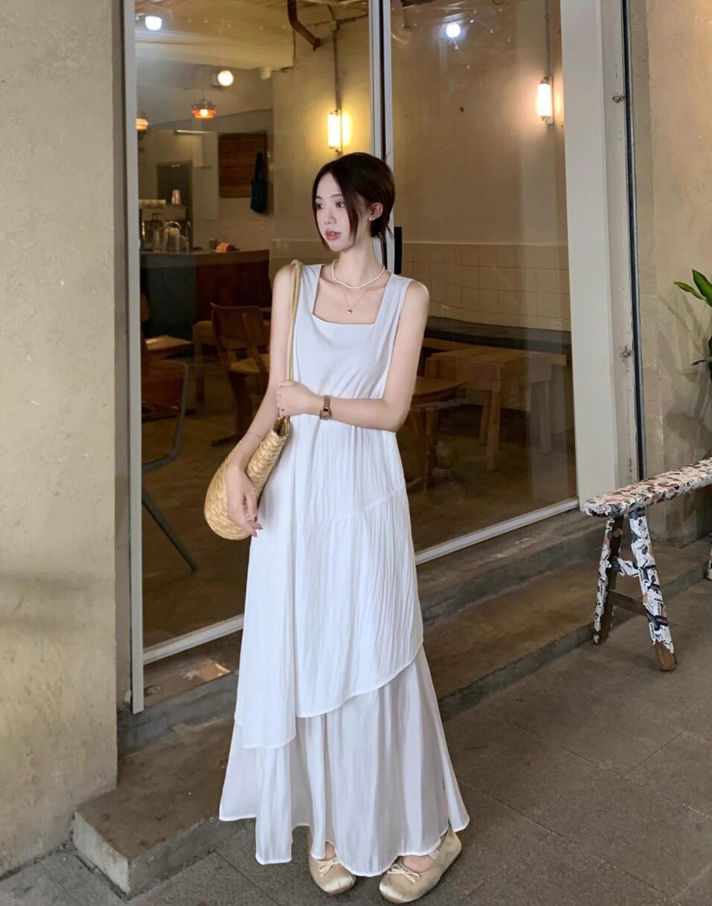 レディース ワンピース ロングスカート ノースリーブ