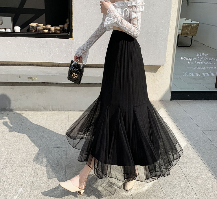 メッシュスカート ハイウエスト Aライン プリーツスカート ミドル丈 レディース ロングスカート 春夏
