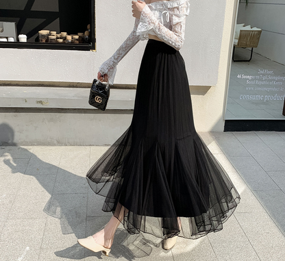 メッシュスカート ハイウエスト Aライン プリーツスカート ミドル丈 レディース ロングスカート 春夏