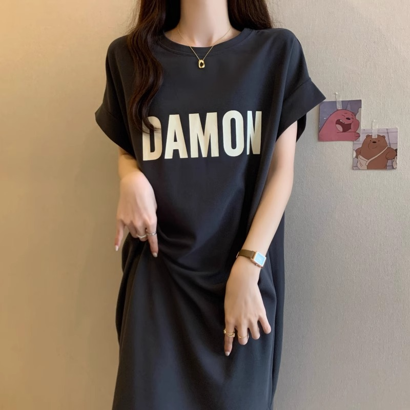 レディース ゆったり カジュアルロングスカート ワンピース  半袖Tシャツ 丸首