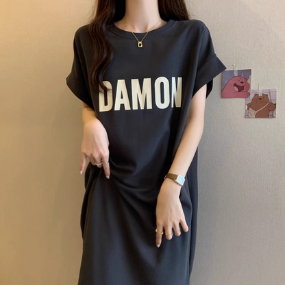 レディース ゆったり カジュアルロングスカート ワンピース  半袖Tシャツ 丸首