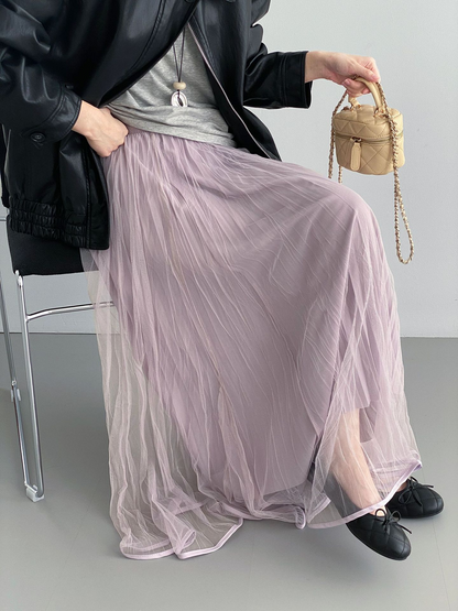 レディース プリーツ メシュスカート ウエストゴム