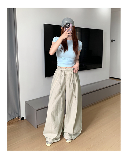 ハイウエスト ワイドレッグパンツ レディース ゆったりスタイル カジュアルパンツ 万能 スポーツパンツ