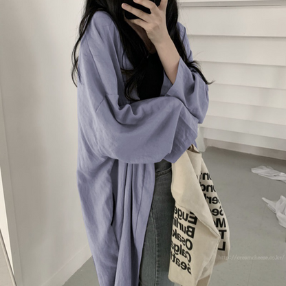レディース ゆったり 長袖カーディガン ロングシャツ 日焼け止め