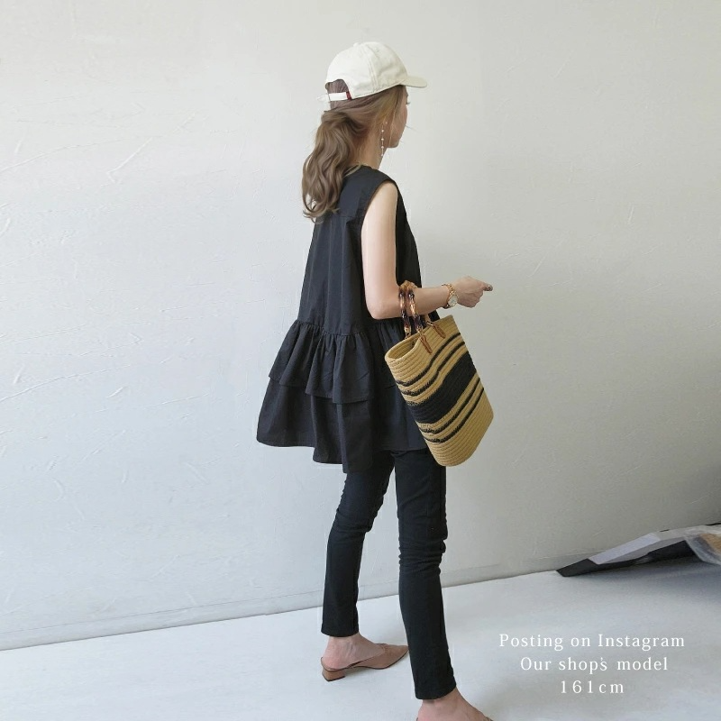 レディース フリルブラウス ノースリーブ  チュニック シャツ トップス