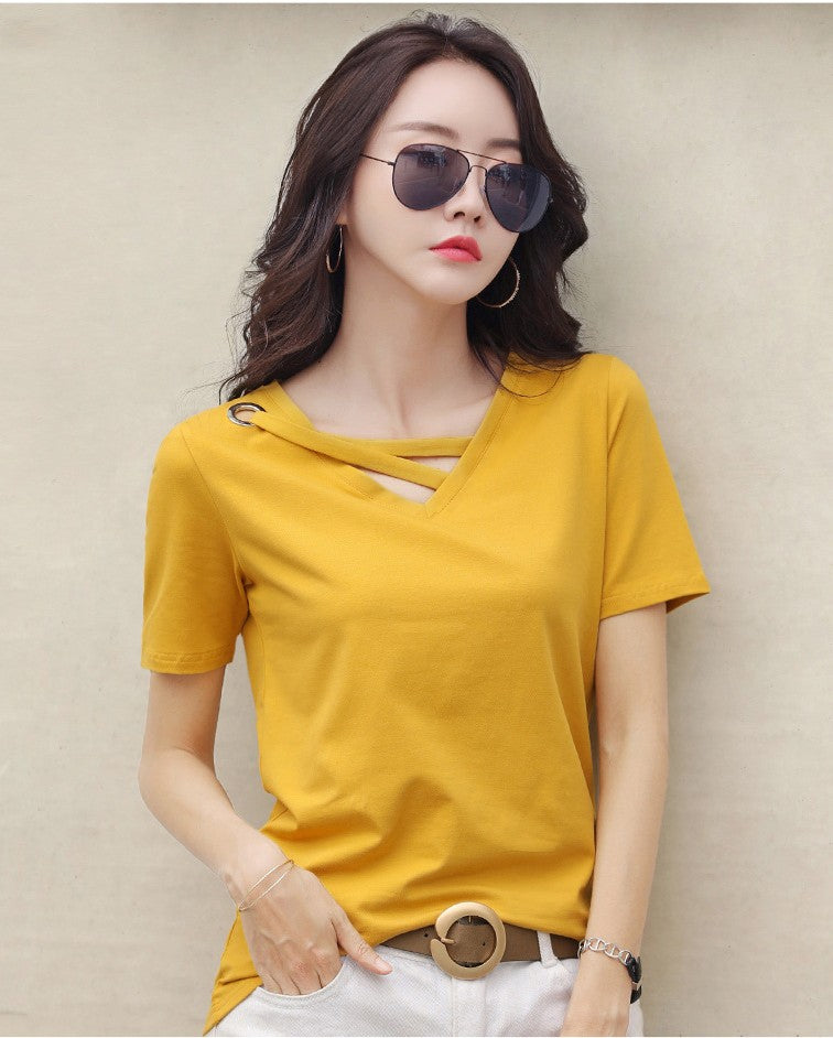 レディース Vネック 半袖Tシャツ