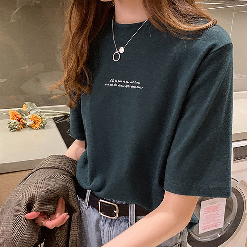 レディース ゆったり レタープリント 半袖Tシャツ カジュアル