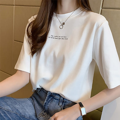 レディース ゆったり レタープリント 半袖Tシャツ カジュアル