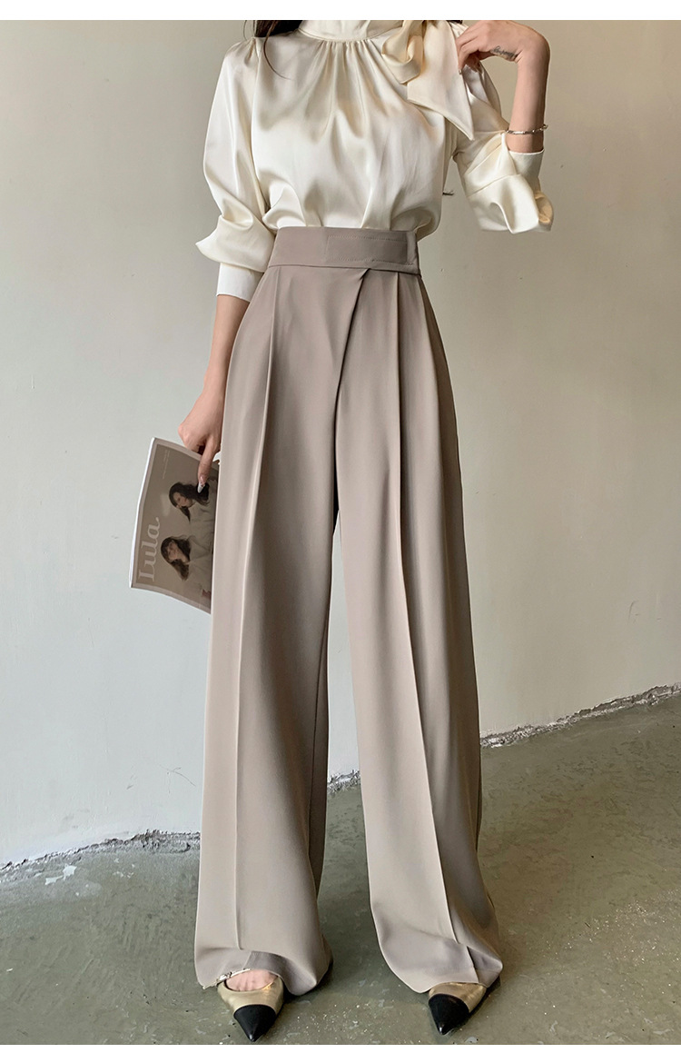 ワイドレッグウエストパンツ ハイウエスト ストレート フロアモップパンツ