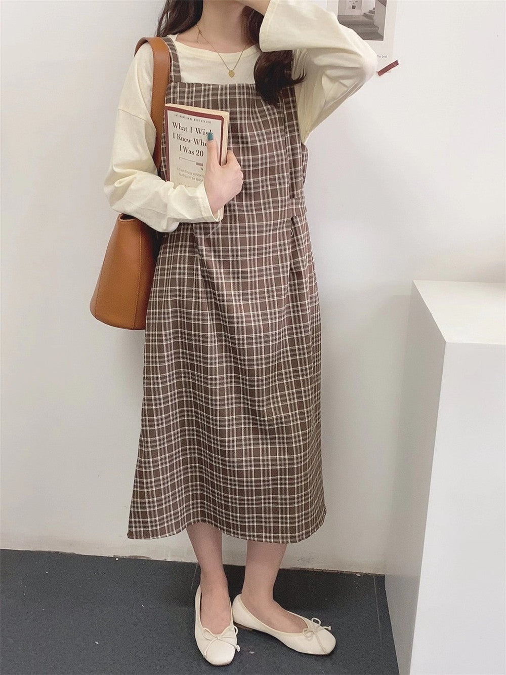 チェック柄ロングワンピース きれいめ カジュアル ゆったり Aライン