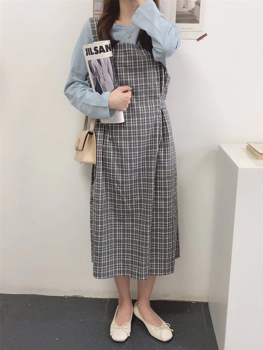 チェック柄ロングワンピース きれいめ カジュアル ゆったり Aライン