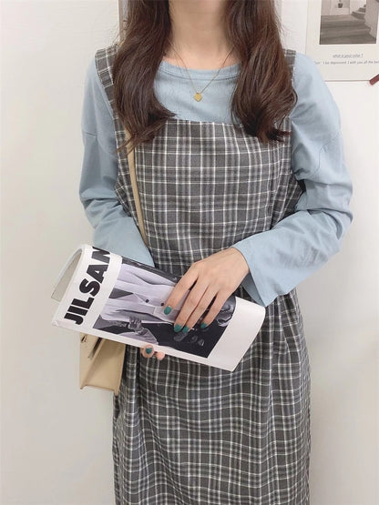 チェック柄ロングワンピース きれいめ カジュアル ゆったり Aライン