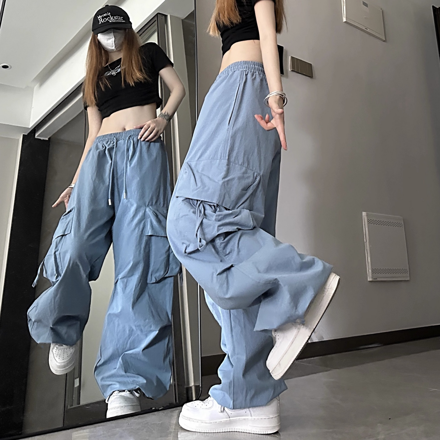 レディース カジュアルパンツ ワークパンツ  カーゴパンツ ハイウエスト ストレート ワイドパンツ  ロングパンツ
