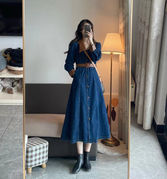 レディース デニム ワンピース ベルト付き