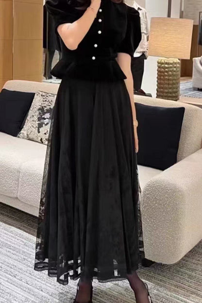 礼服 レディース ワンピース 上品ベロアチュールスカートセット
