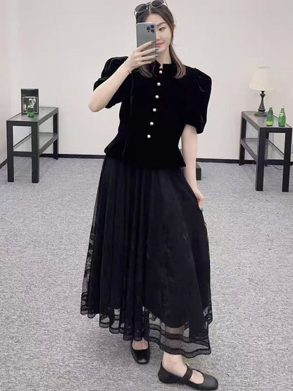 礼服 レディース ワンピース 上品ベロアチュールスカートセット