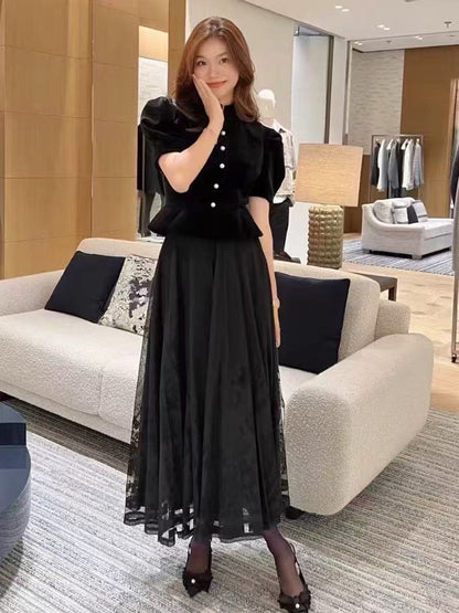 礼服 レディース ワンピース 上品ベロアチュールスカートセット