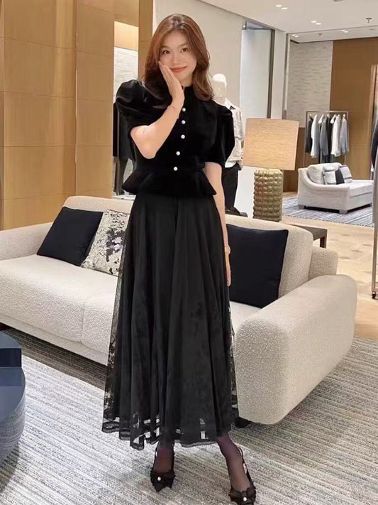 礼服 レディース ワンピース 上品ベロアチュールスカートセット