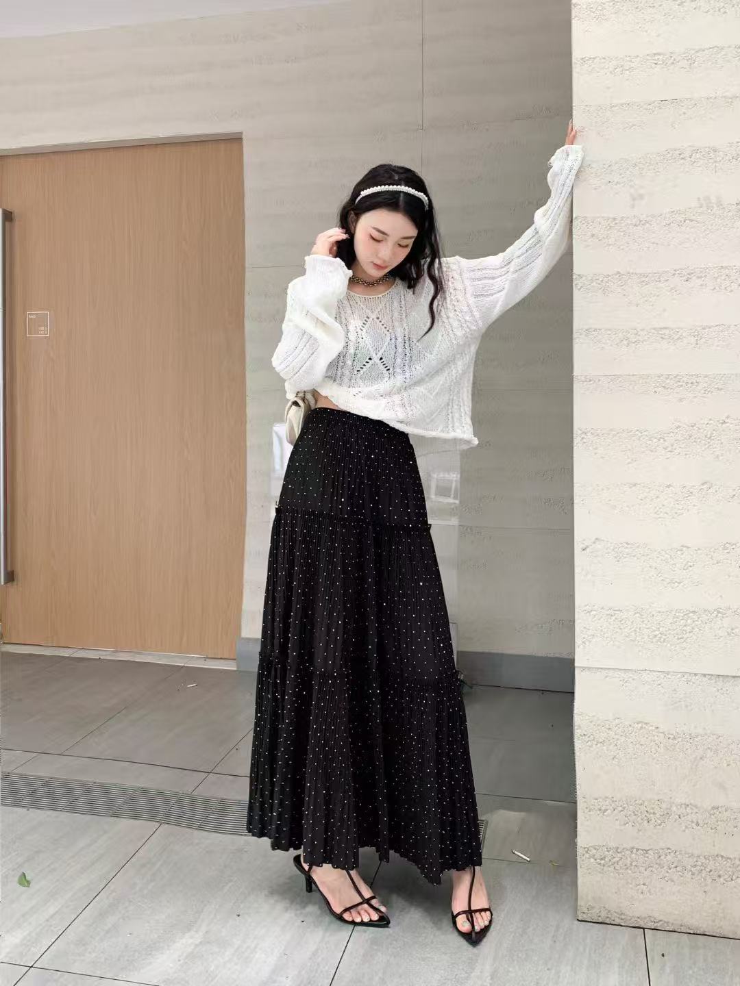 ドット柄 ロングスカート 上品 フレア 大人可愛い
