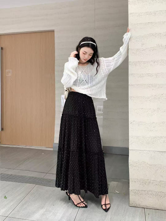 ドット柄 ロングスカート 上品 フレア 大人可愛い