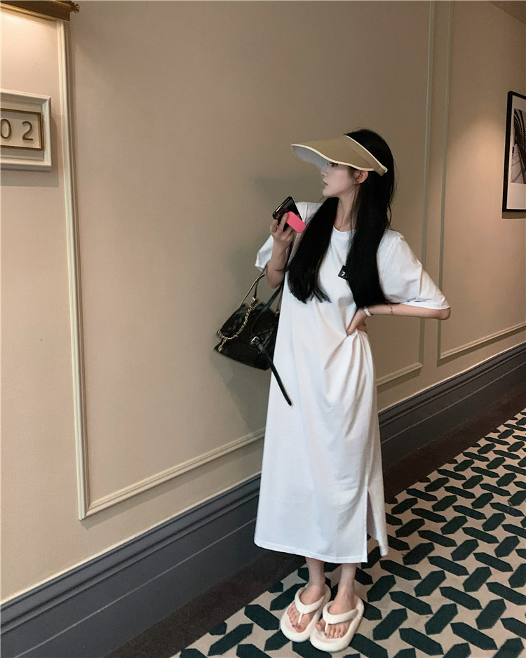 レディース ゆったり カジュアル半袖ロングスカート ワンピース  半袖Tシャツ 丸首