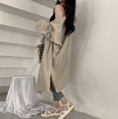 レディース ゆったり 長袖カーディガン ロングシャツ 日焼け止め