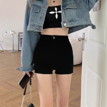 レディース ハイウエスト ショートデニムパンツ