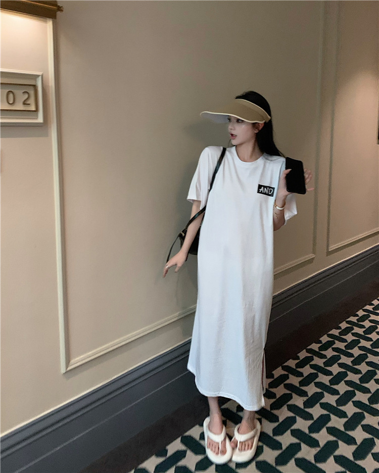 レディース ゆったり カジュアル半袖ロングスカート ワンピース  半袖Tシャツ 丸首