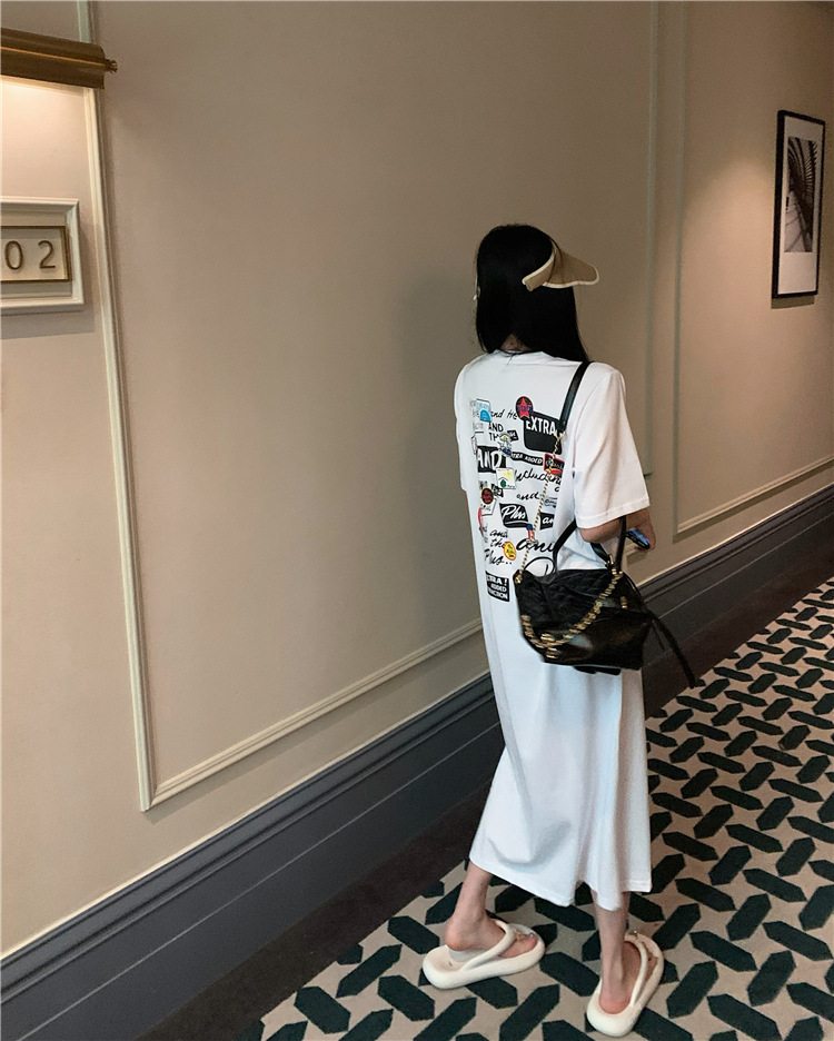 レディース ゆったり カジュアル半袖ロングスカート ワンピース  半袖Tシャツ 丸首