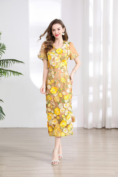 フラワー ワンピース Vネック 花柄 半袖