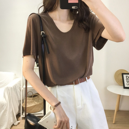 レディース ゆったり 半袖レディースTシャツ Vネック トップス