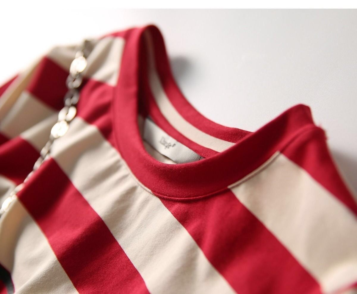 レディース ルーズ ストライプワンピース Tシャツ 半袖ワンピース