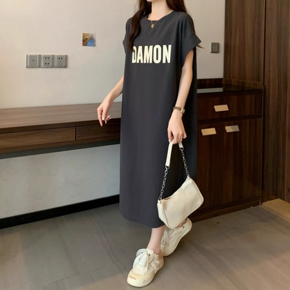 レディース ゆったり カジュアルロングスカート ワンピース  半袖Tシャツ 丸首