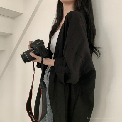レディース ゆったり 長袖カーディガン ロングシャツ 日焼け止め