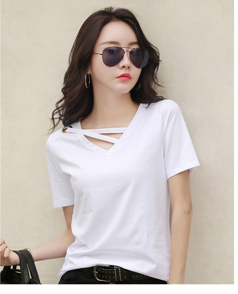 レディース Vネック 半袖Tシャツ