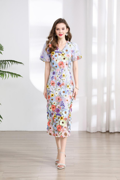 フラワー ワンピース Vネック 花柄 半袖