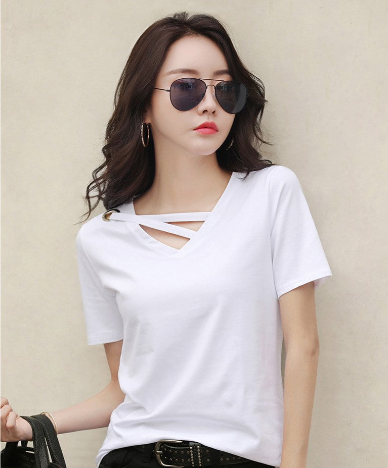 レディース Vネック 半袖Tシャツ